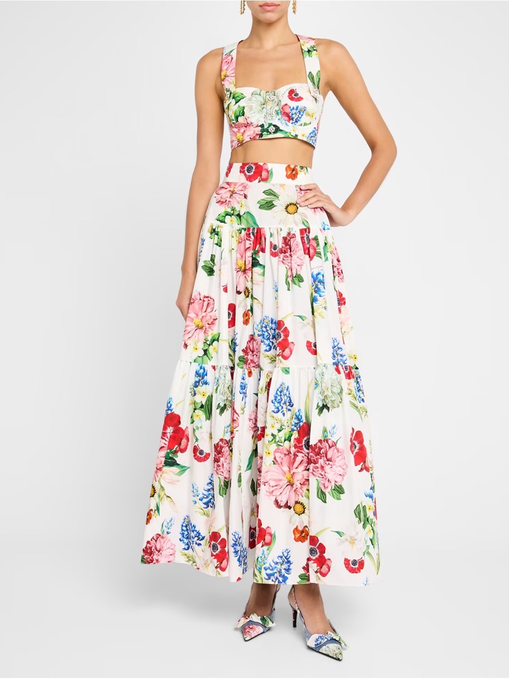 Dolce&Gabbana Floral Bustier Crop Top and Floral Tiered Maxi Skirt SET